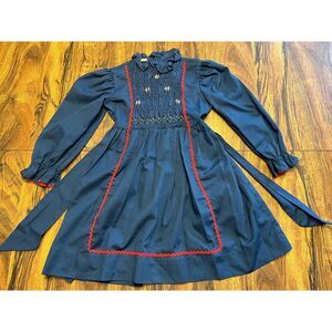 Vtg Princess Anne Hand Smocked Blue Dress Girl Sz 6 Ric Rac Trim READ